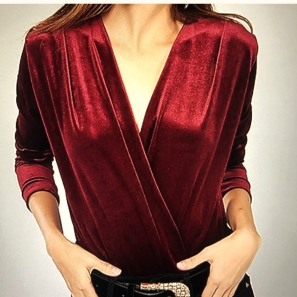 Milan Kiss burgundy velvet faux Wrap top blouse XL retro goth